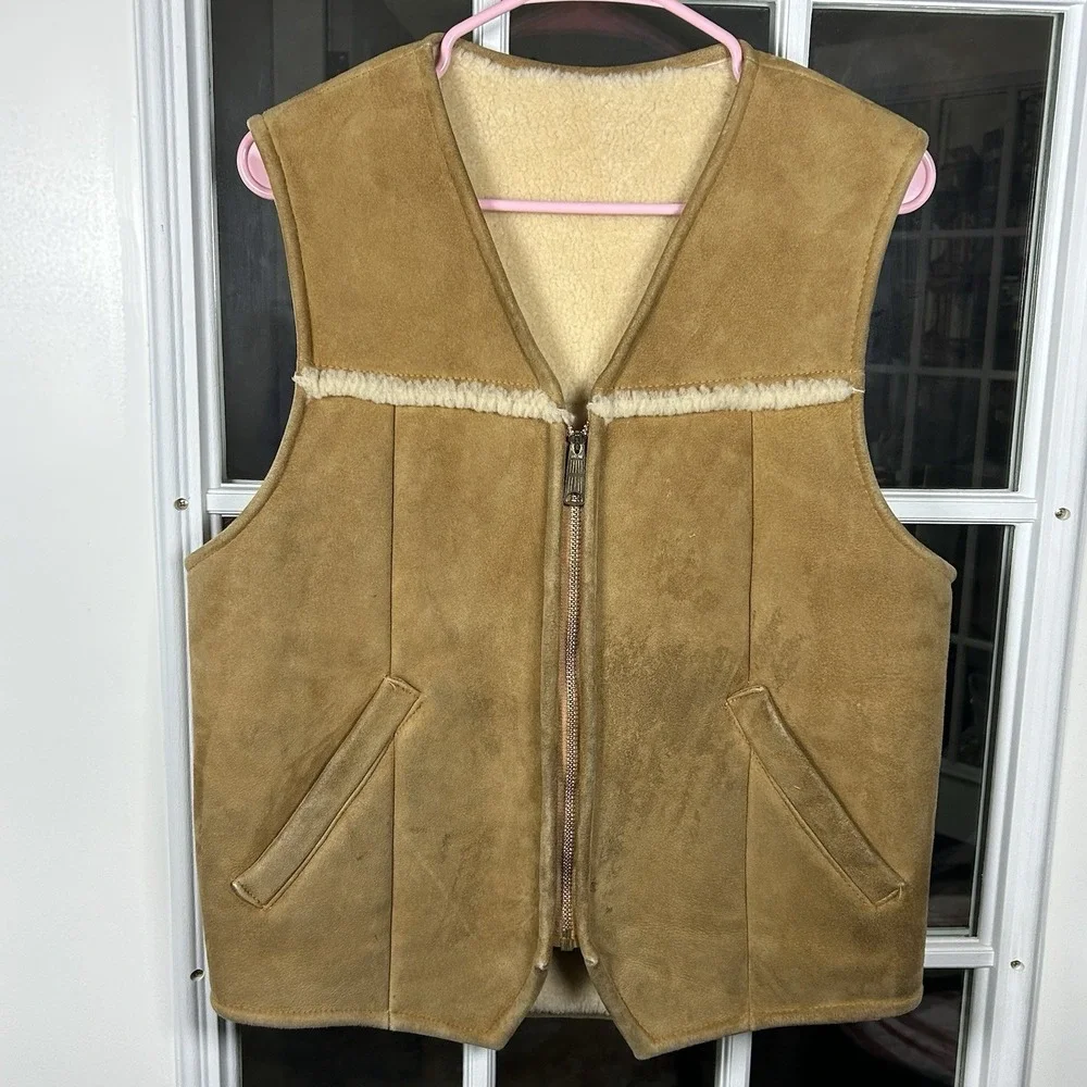 Vintage Eddie Bauer Expedition Outfitter Suede Sherpa Zip Vest Men's Medium